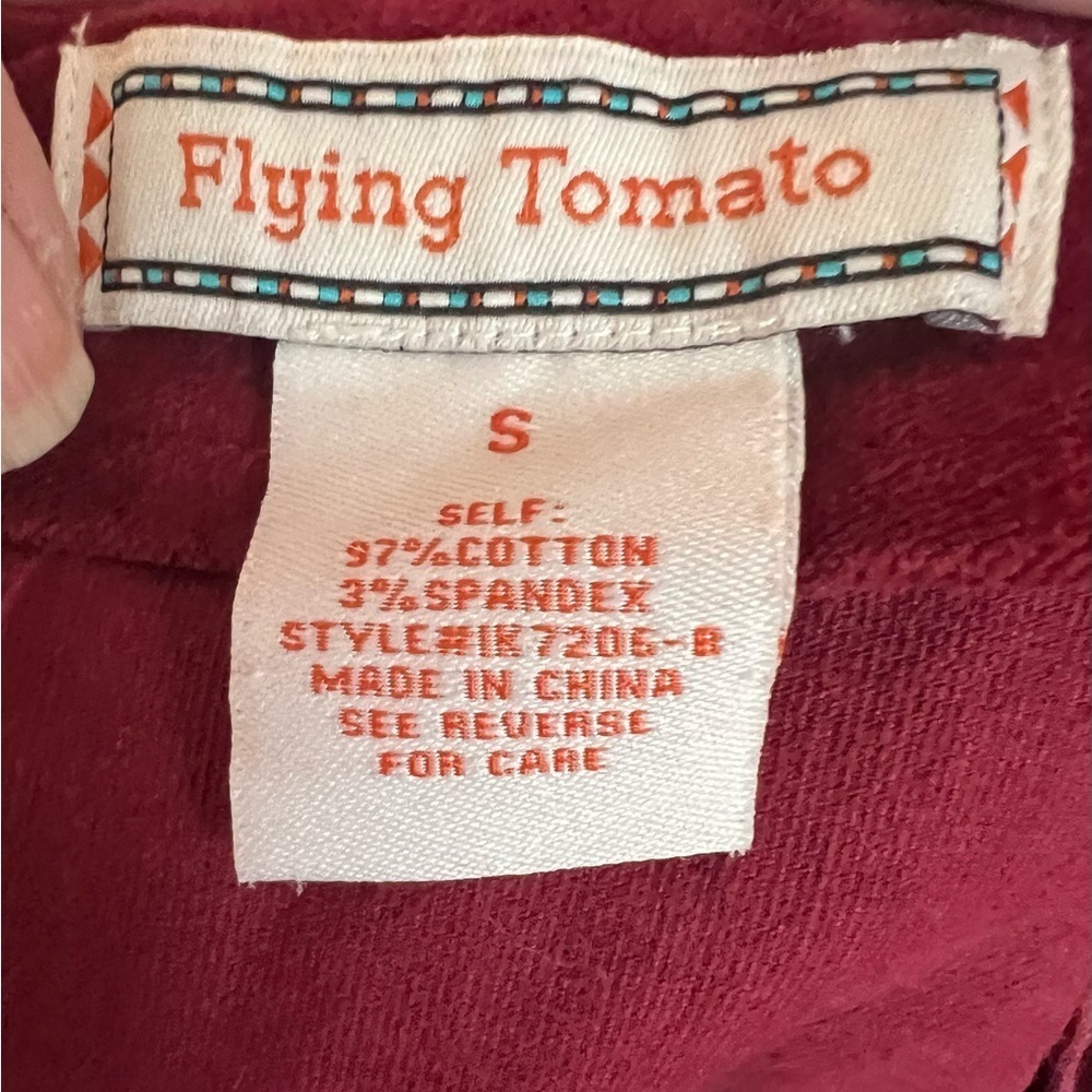 Flying Tomato Women's Burgundy Velvet-like Embroidered Floral Design EUC S #1194 - Picture 6 of 8